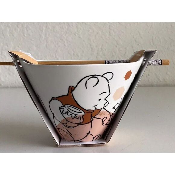 Disney Winnie the Pooh & Piglet Autumn Fall Ramen Bowl & Chopsticks NEW - Picture 1 of 8